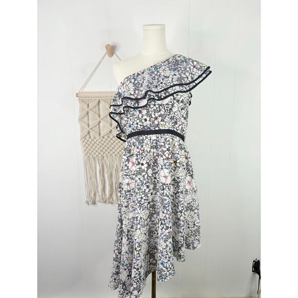 Likely Contour Daisy One Shoulder Ruffle Dress Size 12 White - Picture 2 of 9